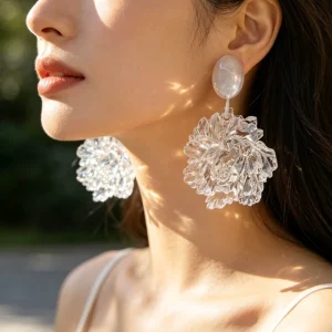 Camellia Flower Fashionable Three Dimensional Flower Earrings High End Resin Earrings Luxurious and High End Feeling