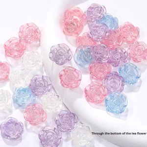 Camellia Jelly Handmade Resin Flower Phone Case & Hairpin Hair Ornament Transparent Colorful Rose With Rhinestones Accessory