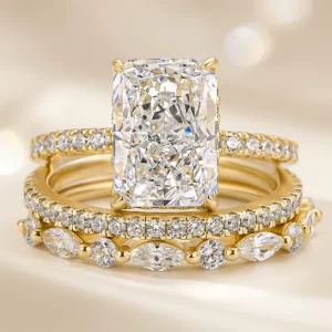 Can Pass Test Pen S925 Silver Geometric Ice Flower Cut D Color GRA Moissanite Women Ring Stacking Rings Set Moissanite Women