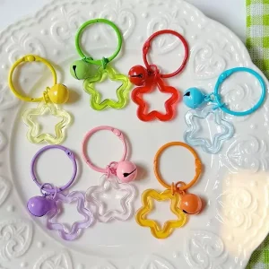Candy Color Five Pointed Star Acrylic Keychain With Bells Colorful Clasp Bag Charms Custom Logo Acrylic Pendant