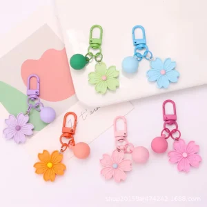 Candy Color Resin Fashion Strap Sakura Keychain Women’s Metal Alloy Keychain with Bag Decoration Accessories