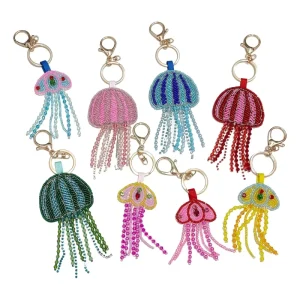 Candy Colors Beach Bag Charms Ocean Style Handmade Beaded Bag Charms Cute Jellyfish Car Keychain Women Travel Bag Accessories