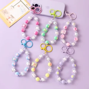 Candy Heart shaped Bag Pendant Hand painted Heart shaped Phone Case Decoration Beaded Keychain
