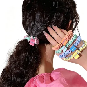 Candy Ruffle Smile Label Hair Scrunchies High Quality Fashion Accessories Cross Border Hair Ties for Girls Women