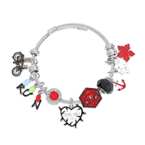 Cannibal Flower Phonograph Geometry Vintage Silver Plated Stainless Steel Charm Bracelet for Women Men Valentines Gifts