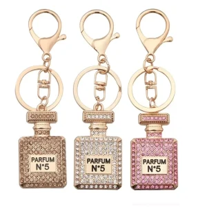 Car Handbag Key Holder Rhinestone Crystal Perfume Bottle Shape Pendant Keychain