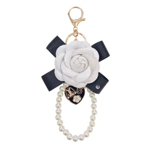 Car Key Chain Bag Keyring Charm Pendant Pearl Chain Leather Keychain