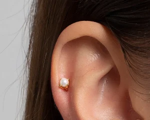 Cartilage Daith and Tragus Piercing Stud Earrings with Imitation Pearl 925 Sterling Silver Gold Plated