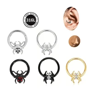 Cartilage Ring Spider Ring Daith Crystal Clicker Indian Earrings Nose Piercing Surgical Steel