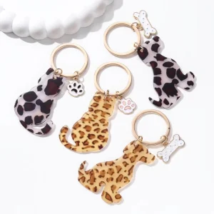 Cartoon Acrylic Dalmatian Paw Bone Enamel Key Chain Dogs Pet Backpack Charms for Friends Gift Accessories