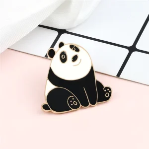 Cartoon Animal Enamel Pins Cute Happy Panda Brooches Metal Jewelry