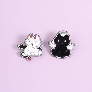 Cartoon Anime Angel Devil for Cute Black White for Wings Enamel Pin Zinc Alloy Black Nickel Plating Brooches Backpack Lapel
