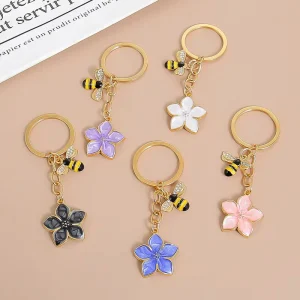 Cartoon Bee Flower Keychain Fashion Cherry Blossom Metal Key Chain Women’s Bag Pendant