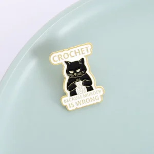Cartoon Black Cat Crochet Enamel Pin Animal Badges on Backpack Brooches for Women Metal Lapel Pins Cosplay Accessories Toys Gift