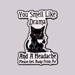 Cartoon Black Cat Enamel Pin Funny Quotes Brooch Pines Lapel Pins Badge on Backpack Clothing Accessories Animal Jewelry Gifts