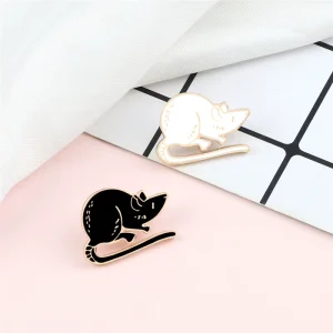 Cartoon Black White Rats Enamel Pins Cute Animal Mouse Brooch