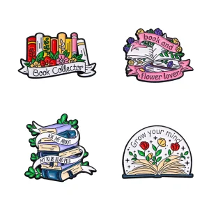 Cartoon Brooches in Book Series Creative Flower and Plant Book shaped Badges Brooches for Students’ Bags and Clothes