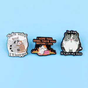 Cartoon Cat Workday Quotes Brooches for Clothing Men Women Enamel Pins Lapel Pins for Backpack Metal DIY Badges Jewelry Gift