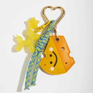 Cartoon Cheese Smile Bag Charm with Balloon Dog Pendant Rope Cord Women Purse Keychain