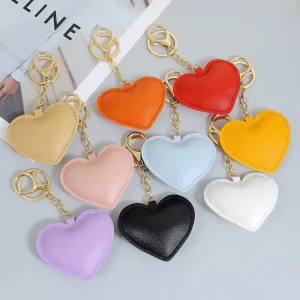 Cartoon Chic Heart Charm Leather Bag Pendant Keychain Fashion Bag Charm Decorated for Key Ring Accessories
