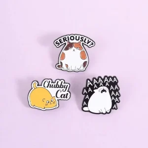 Cartoon Chubby Tabby for Screaming White for Mouth Wide Open Zinc Alloy Enamel Pin Black Nickel Plating Brooch Bag Lapel Badge