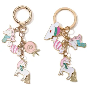 Cartoon Clouds Candies Unicorns Enamel Key Chain Lovely Cute Animals Bag Supermarket Shopping Cart Charms for Friends Gift