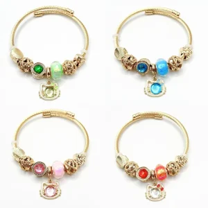 Cartoon Colorful Bow Heart Flower Beaded Bracelet Adjustable Charm Strand Fashion Jewelry for Women