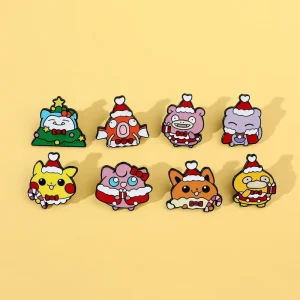 Cartoon Cute Christmas Series Pokemoned Brooches Magical Beasts Little Elves Metal Badge Accessories