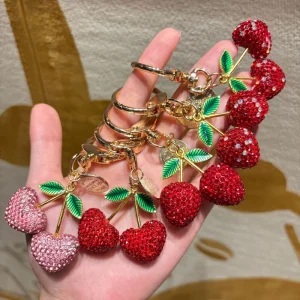 Cartoon Diamond Encrusted Fruit Cute Cartoon Pendant Charms Keychain Cherry Banana Apple Key Chains Rings Gift