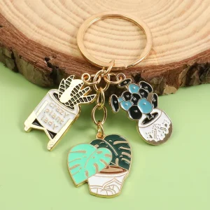 Cartoon Enamel Plant Keychain Handmade Metal DIY Jewelry for Women Men Perfect Car Key & Bag Decor Gift