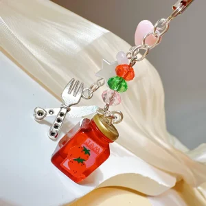 Cartoon Food Jam Cake Designs Phone Chain Earphone Lanyard Pendant Plastic Keychain for Girls