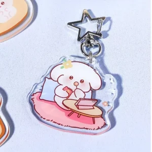 Cartoon Glitter Acrylic Digital Photo Keychain Custom Keyring Plastic Charms Epoxy Rectangle Clear