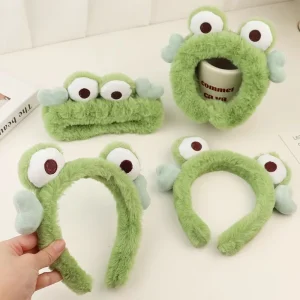 Cartoon Green Frog Unisex Autumn Winter Plush Handmade Hair Accessories Cute Hairpin Mask Headdress