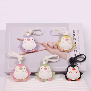 Cartoon Penguin Keychain Small PU Leather Hanger String Animal Bag Pendant