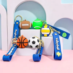 Cartoon Plastic Ball Keychain PVC Backpack Pendant Volleyball Tennis Rugby Football Basketball Keyrings Car Charms
