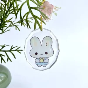 Cartoon Rabbit Acrylic Keychain Clear Faceted Octagon Acrylic Charm Cute Anime Animal Pendant Bag Ornament Custom Logo Key Chain