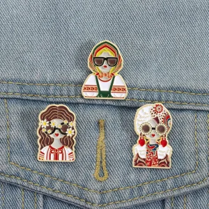 Cartoon Russian Girl Enamel Pins Ethnic Costume Character Brooch Jewelry Gift for Friends Bulk