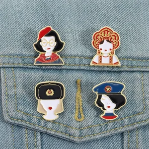 Cartoon Russian Girl Enamel Pins Ethnic Costume Character Brooch Jewelry Gift for Friends Bulk