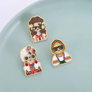 Cartoon Russian Girls Character Costume Images Enamel Pins Custom Ethnic Style Figure Souvenir Brooches Lapel Badge Jewelry Gift