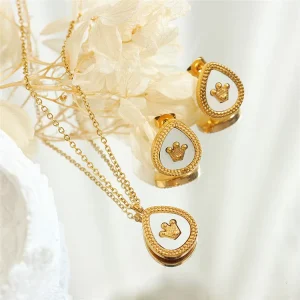 Cartoon Style Fashionable Cute Accessories Women Jewelry Set Stainless Steel Crown Pendant Necklace and Earrings
