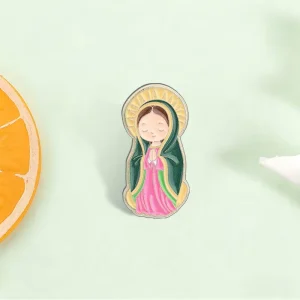 Cartoon Style Guadalupe Virgin Enamel Pin Pray Hands Faith Brooch For Religious Fans Collectors Gift