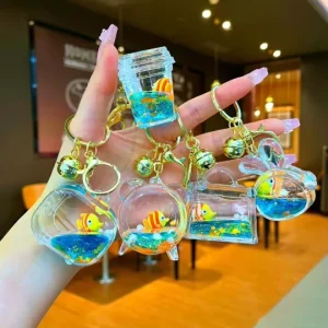 Cartoon Underwater World Keychain Floating Clownfish in Oil Flow Sand Bottle Acrylic Keychain Bag Hanger Piece