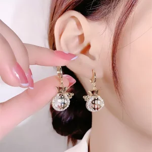 Cat Eye Stone Blessed Bag Korean Fashion Jewelry Light Luxury Money Bag Dangle Earrings for Women