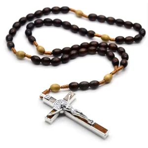 Catholic Rosary Prayer Beads Christ Wooden Jesus Cross Church Handmade Saint Necklace Christianity Rosary