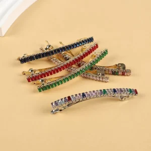 Celebrity Style Crystal Inlaid Titanium Plated Multi Color Barrette Light Luxury Hair Clips for Women