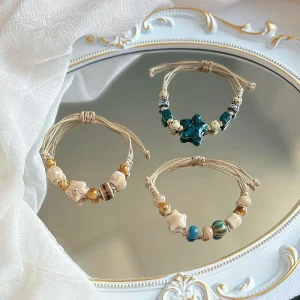 Ceramic Star Bead Woven Bracelet Bohemian Style for Everyday Wear