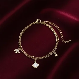 Chain Bracelet Rose Gold Multi-Layer Turtle Star Shell Pendants Adjustable Chain Women Fashion Jewelry Bracelet