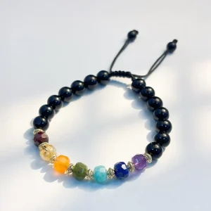 Chakra Black Obsidian Bracelet Protection Healing Crystal Bracelet 8mm Faceted Rondelle Gemstone Beaded Adjustable Bracelet