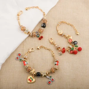 Charm Bracelet For Women Leopard Cherry Heart Star Beads Fashionable DIY Jewelry Gift