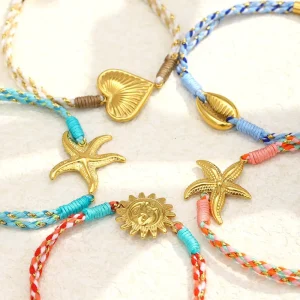 Charm Bracelets Colorful Handmade Chain Bracelets Gold Plated Stainless Steel Jewelry